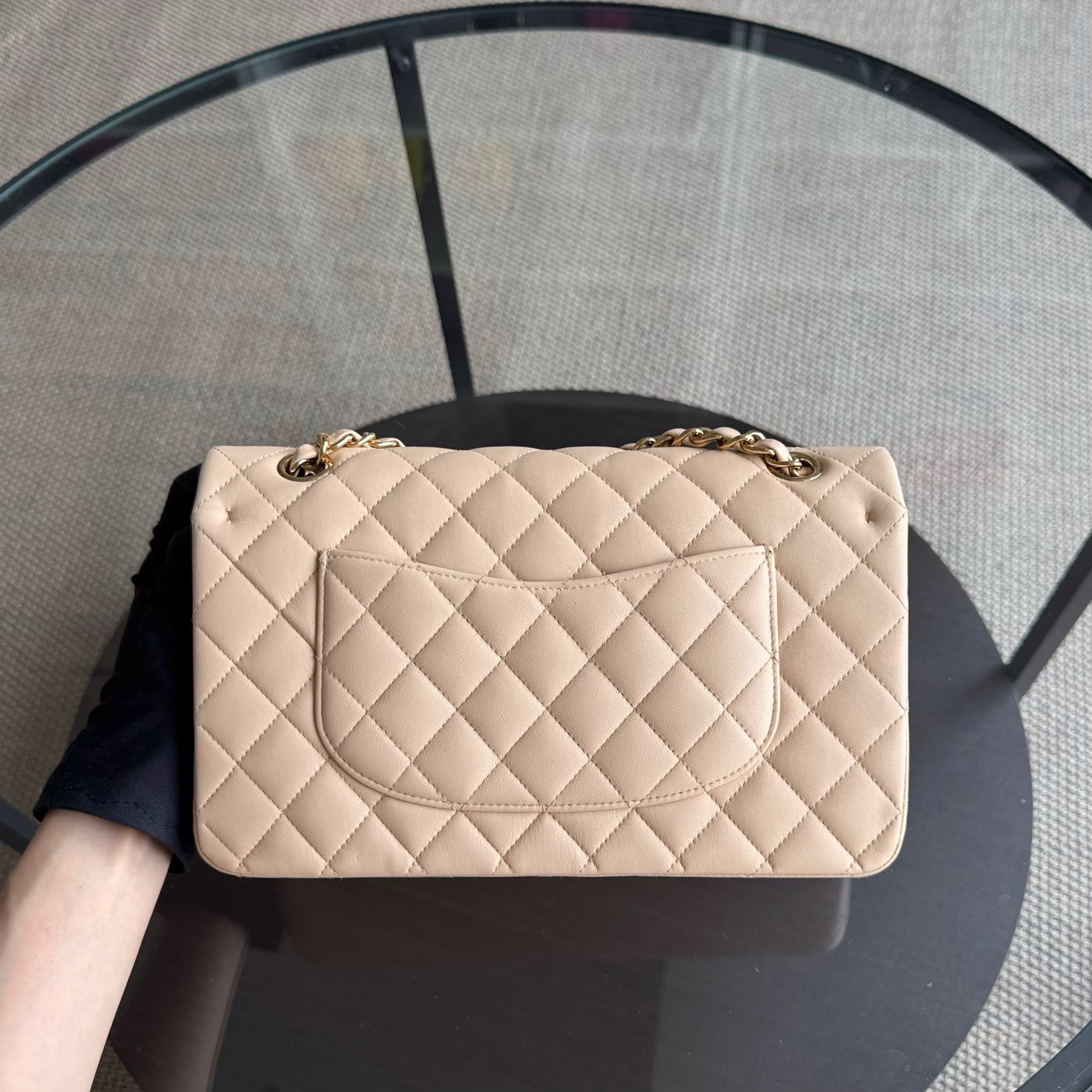 Chanel Classic Flap Medium - 25CM Quilted Lambskin Beige Gold Hardware Series 18