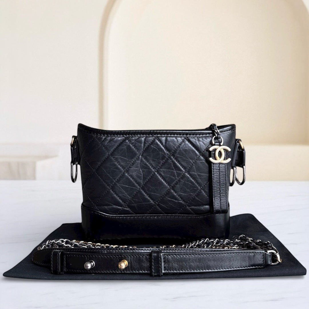 Chanel Gabrielle Hobo Small - Quilted Calfskin Black Gold Hardware