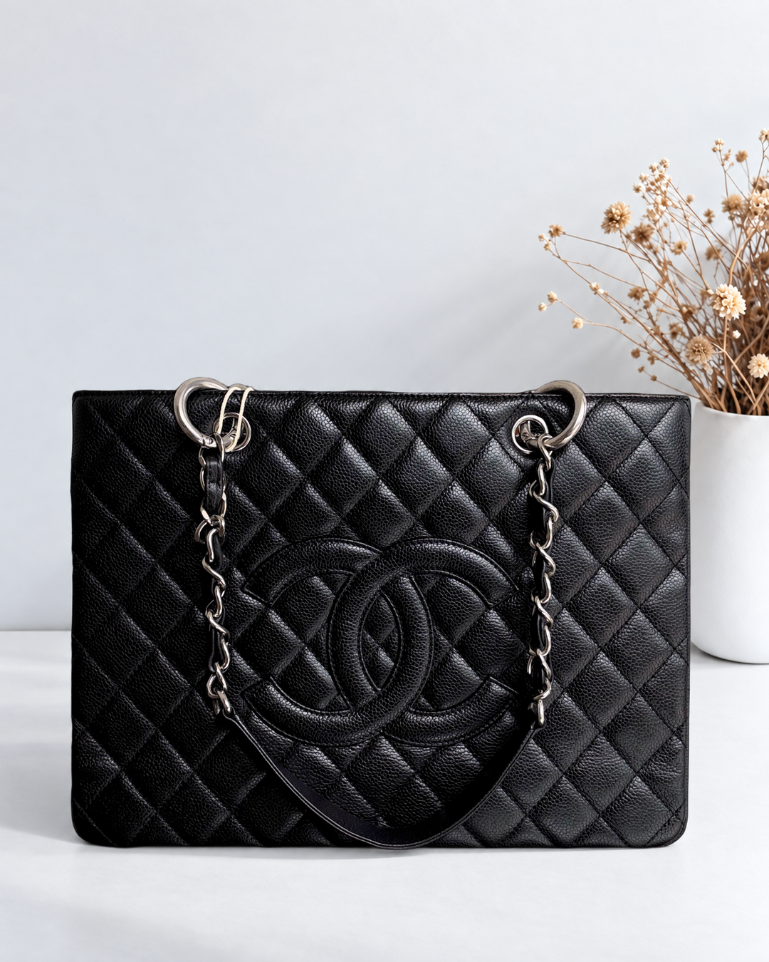 Chanel GST Grand Shopping Tote - Caviar Quilted Black Silver Hardware