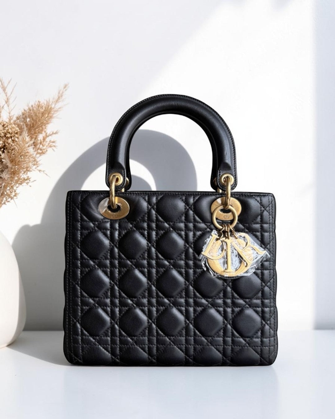 Dior Lady Medium - Cannage Lambskin Black Gold Hardware NO STRAP