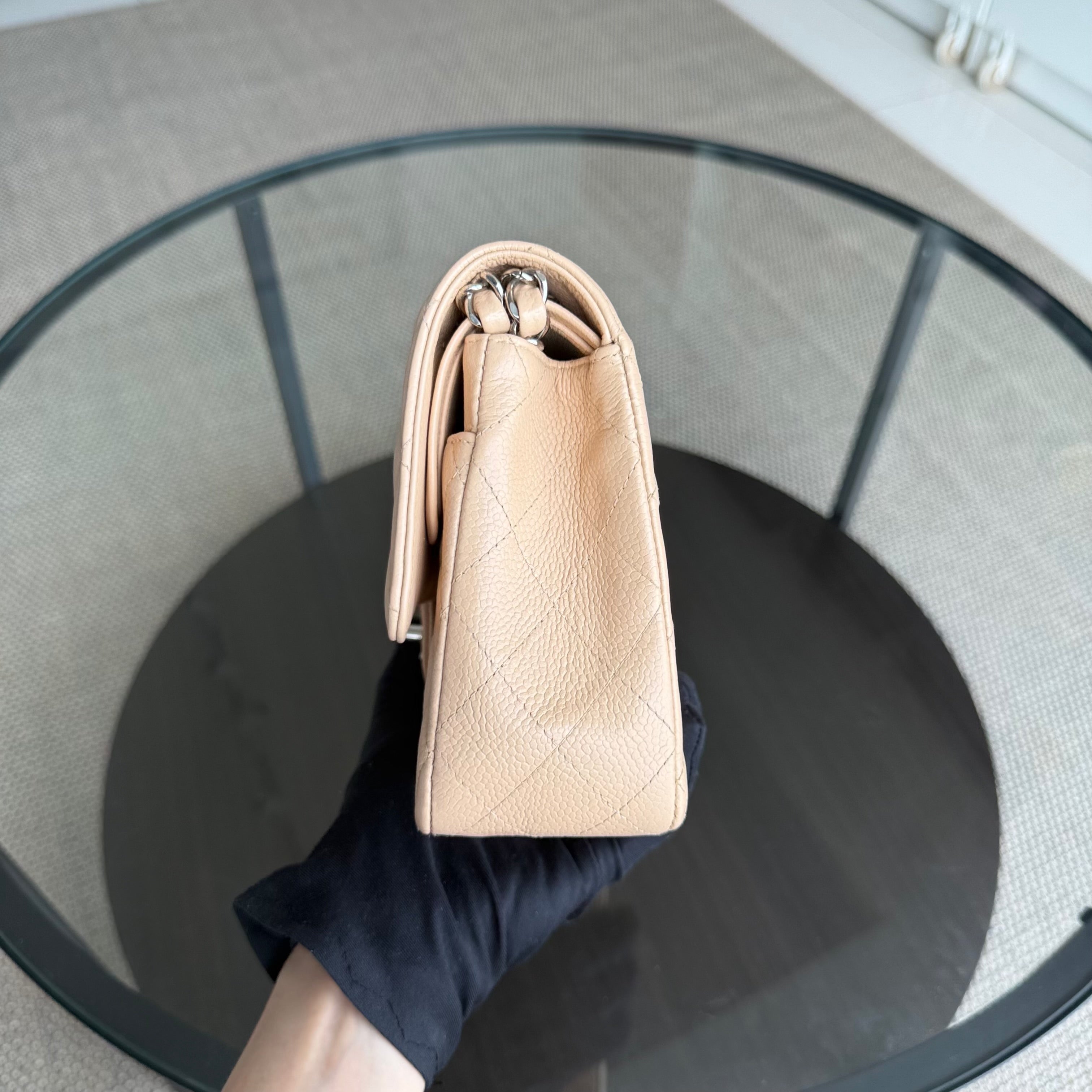 Chanel Classic Flap Medium - 25CM Quilted Caviar Beige Silver Hardware Series 12