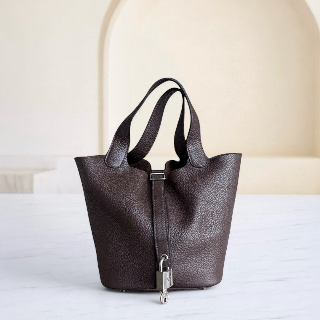 Hermes Picotin 18 - TC Clemence Leather Colvert Blue Palladium Silver Hardware Stamp Square P