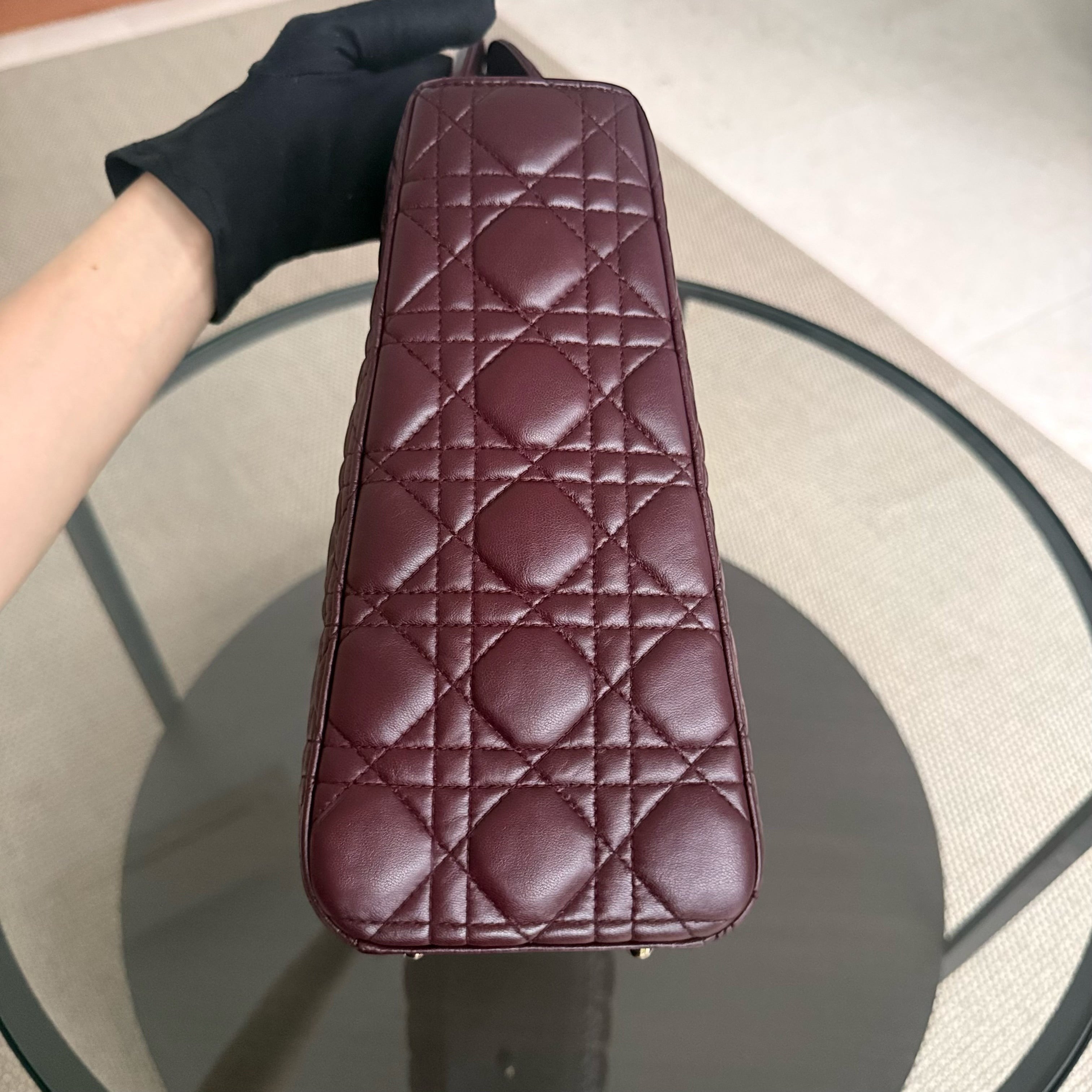 Dior Lady Large - Cannage Lambskin Dark Burgundy Gold Hardware