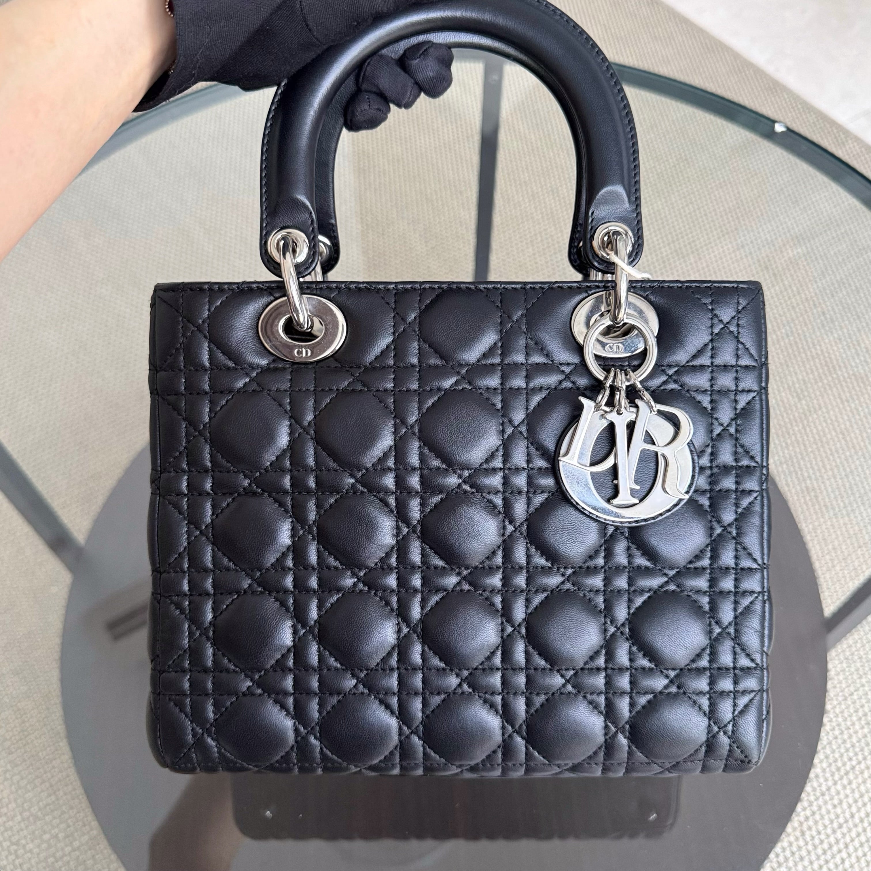 Dior Lady Medium - Cannage Lambskin Black Silver Hardware