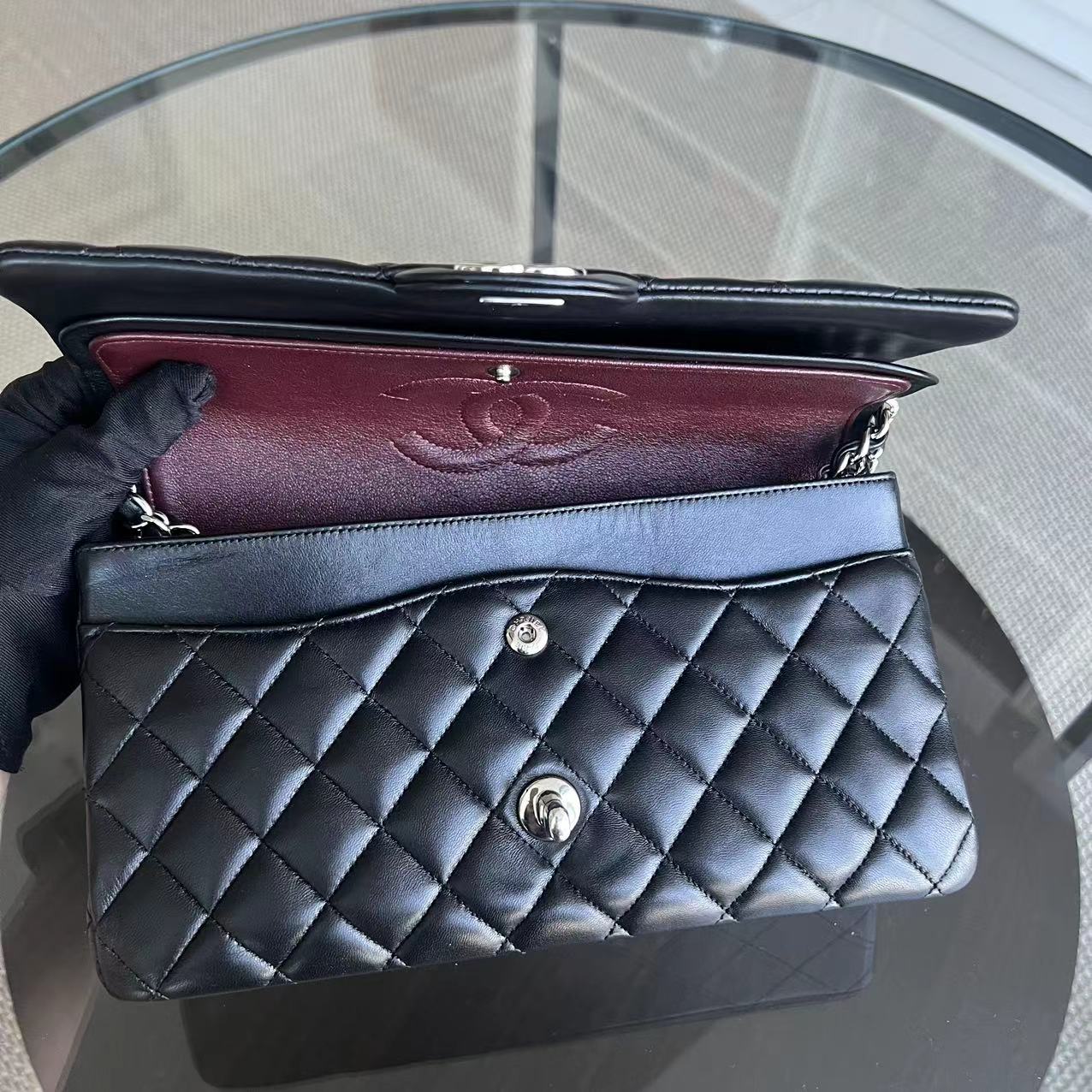 *Full Set, Receipt* Medium Classic Flap Quilted Lambskin Black Silver Hardware Series 19