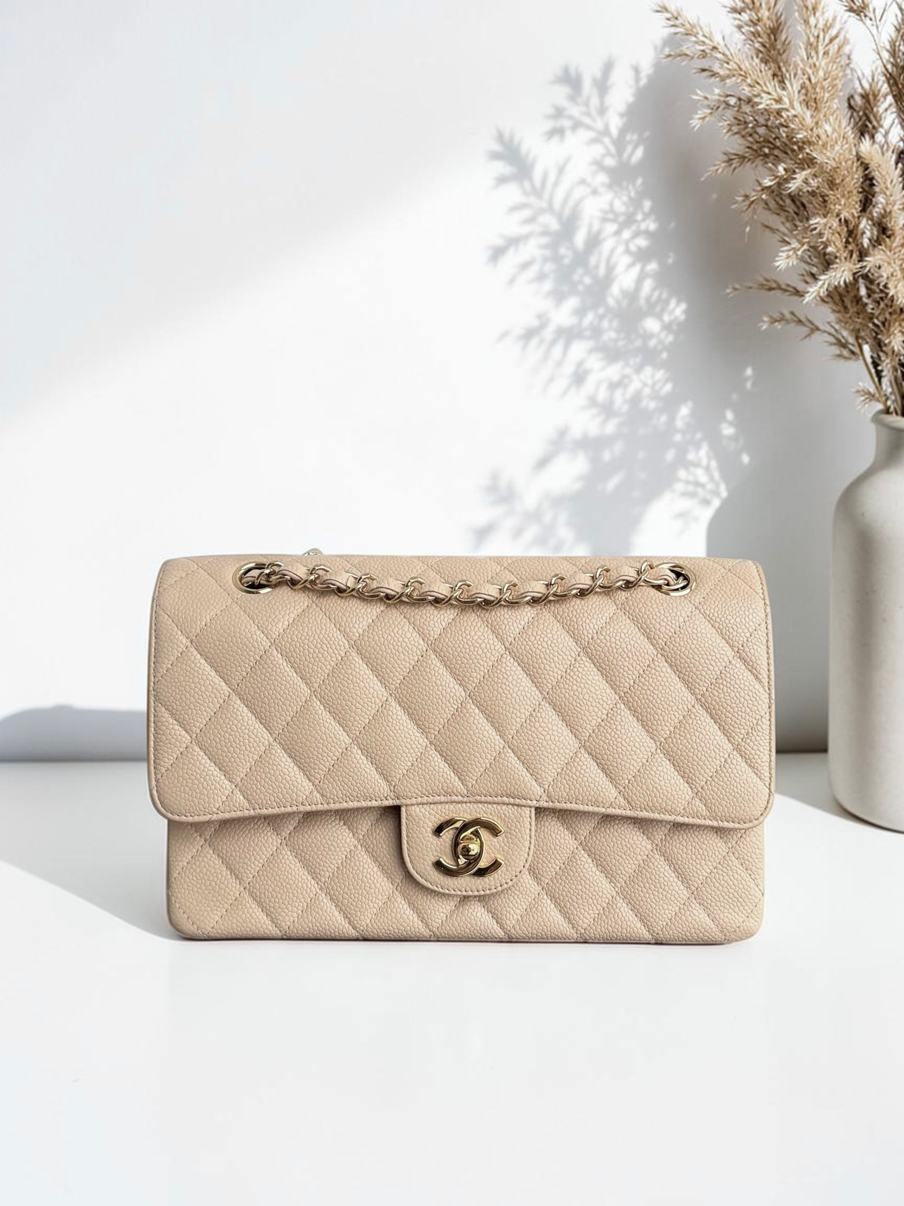 Chanel Classic Flap Medium - Caviar 25CM Quilted Beige Gold Hardware Series 14