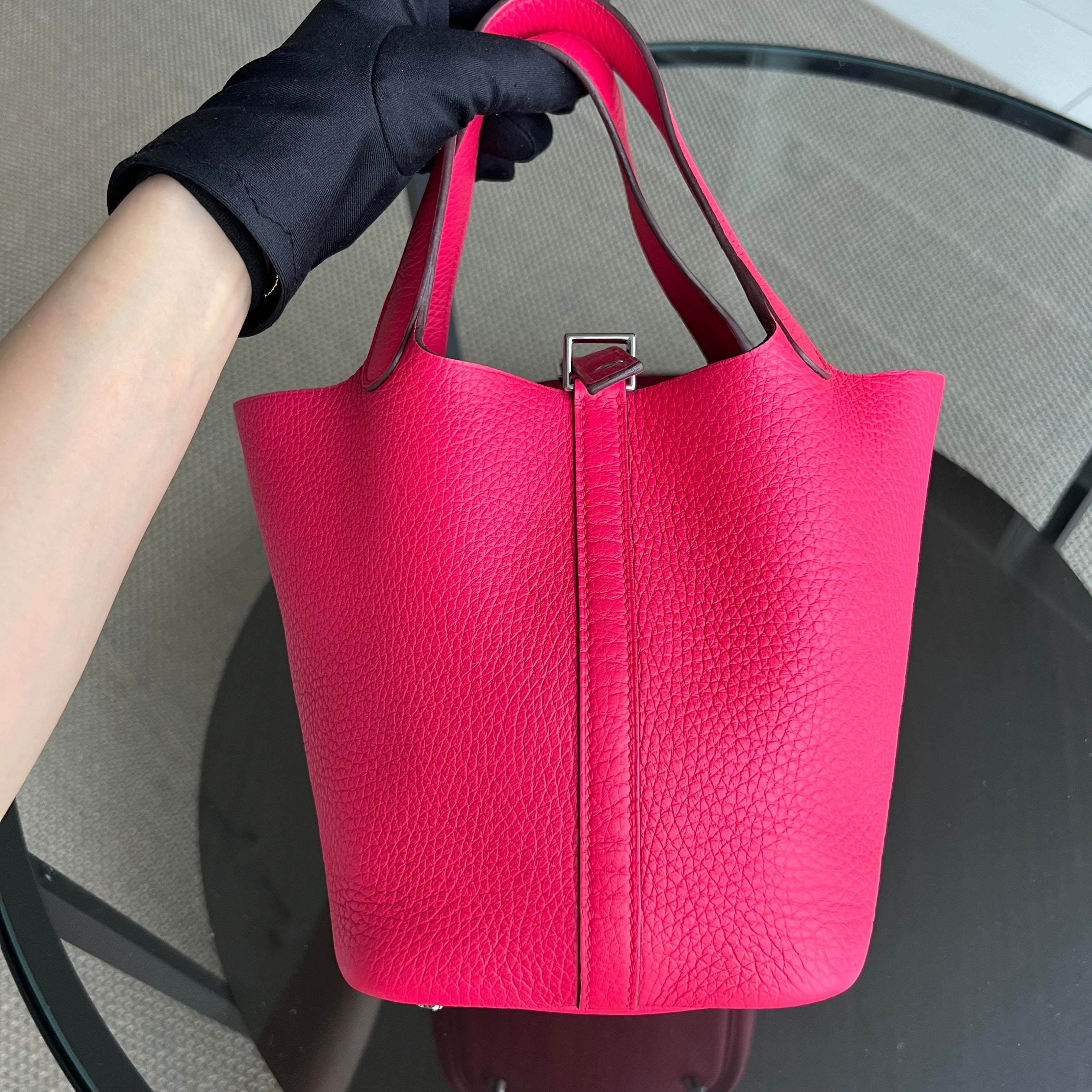 Hermes Picotin 18 Taurillon Clemence TC Leather Hot Pink Silver Hardware