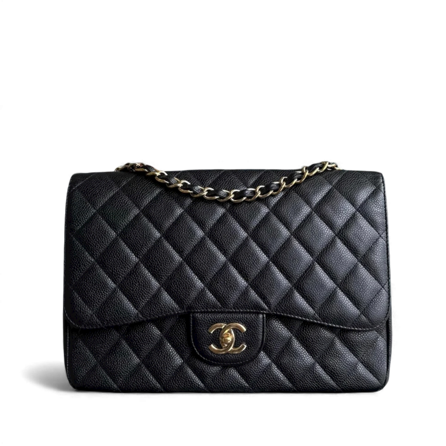 Chanel Classic Flap Maxi - Caviar 33CM Single Flap Black Gold Hardware Series 13