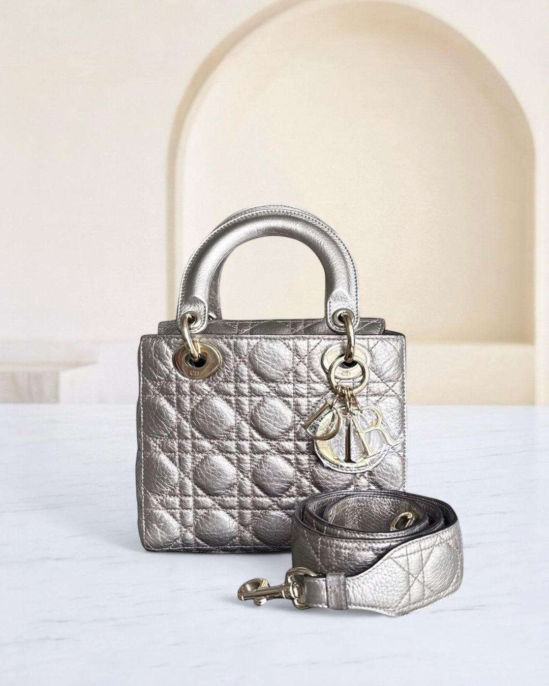 Dior Lady Small - Cannage Gold Calfskin Gold Hardware