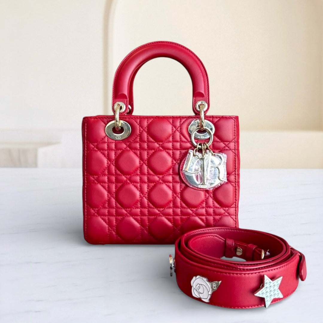 Dior Lady Small Flap - Cannage Lambskin Red Gold Hardware