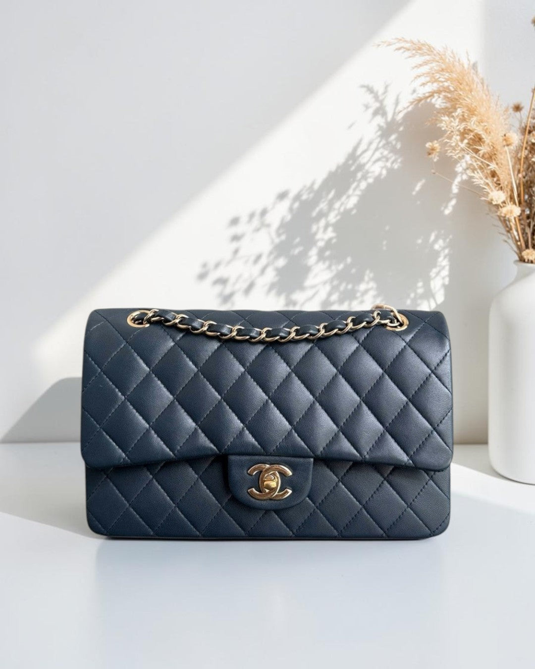 Chanel Classic Flap Medium - 25CM Quilted Lambskin Blue Gold Hardware Series 23