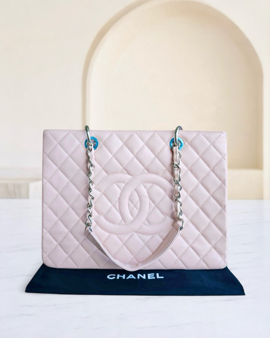 Chanel GST Grand Shopping Tote - Caviar Quilted Grained Calfskin Sakura Pink Silver Hardware Series 17