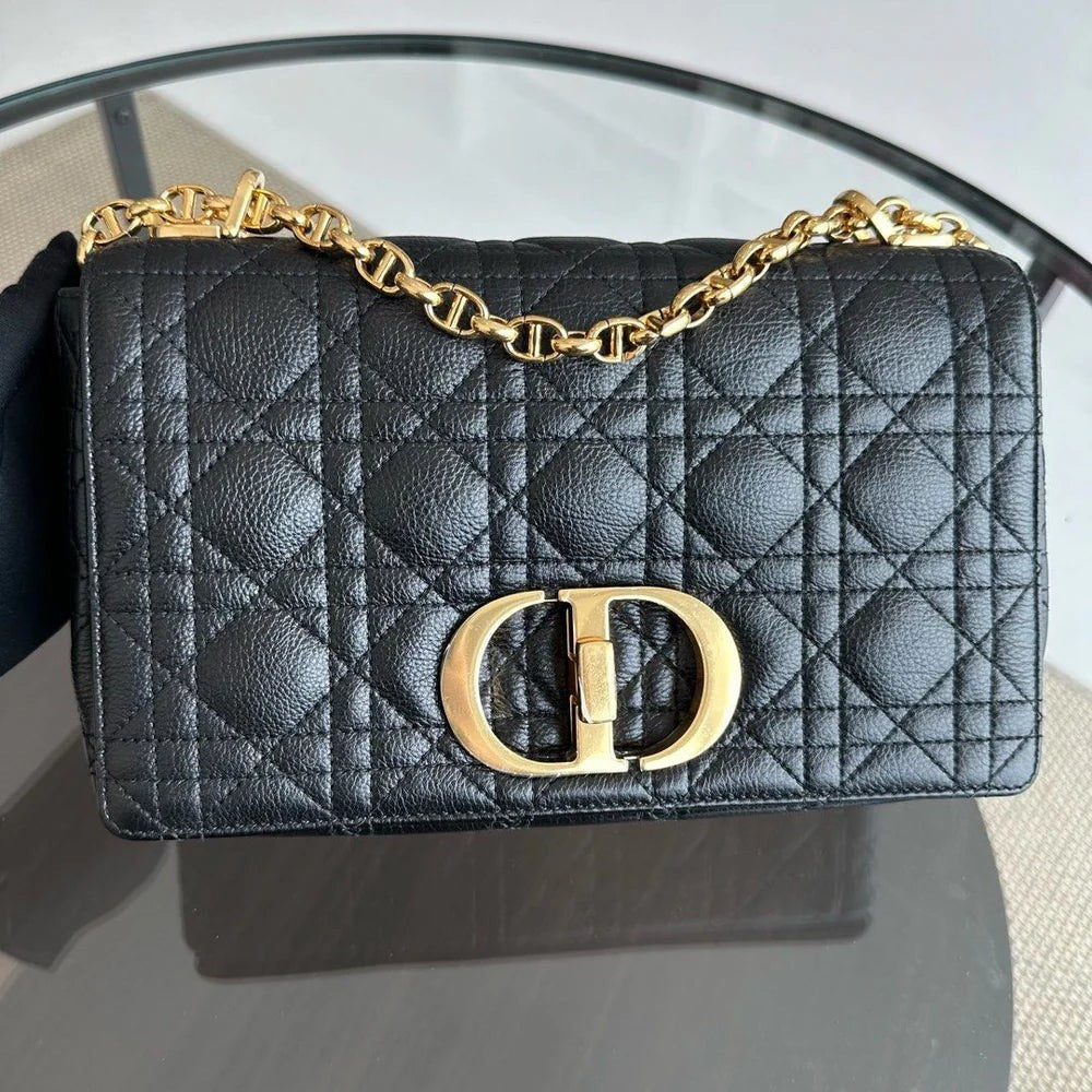 Dior Caro Medium - Cannage Grained Calfskin Black Gold Hardware