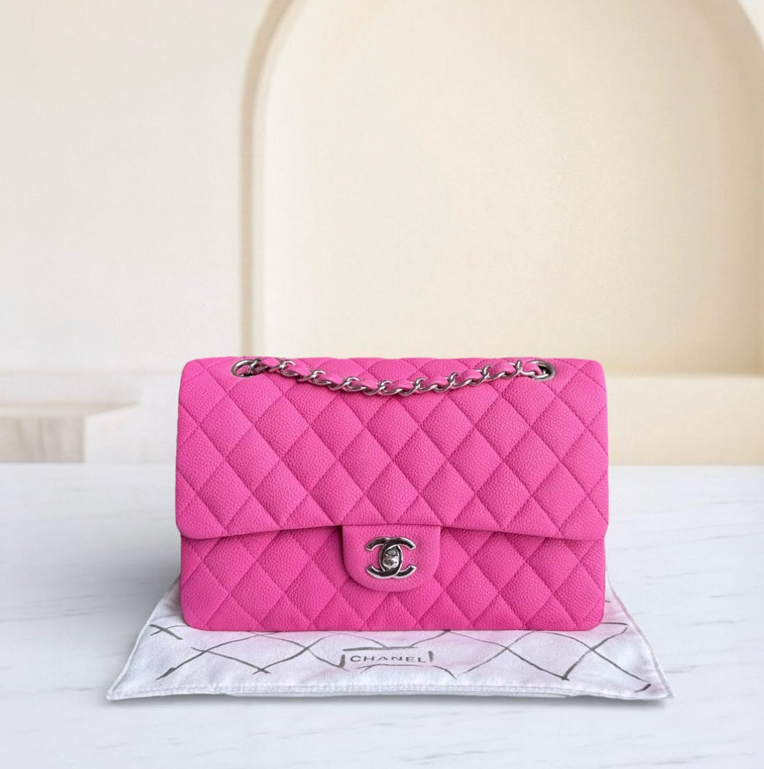 Chanel Classic Flap Medium - Caviar Iridescent 25CM Quilted Pink Silver Hardware Series 18