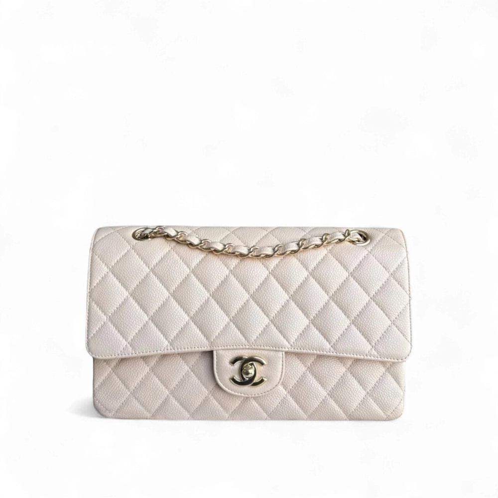 Chanel Classic Flap Medium - Caviar 25CM Quilted Grained Calfskin Beige Gold Hardware Series 14
