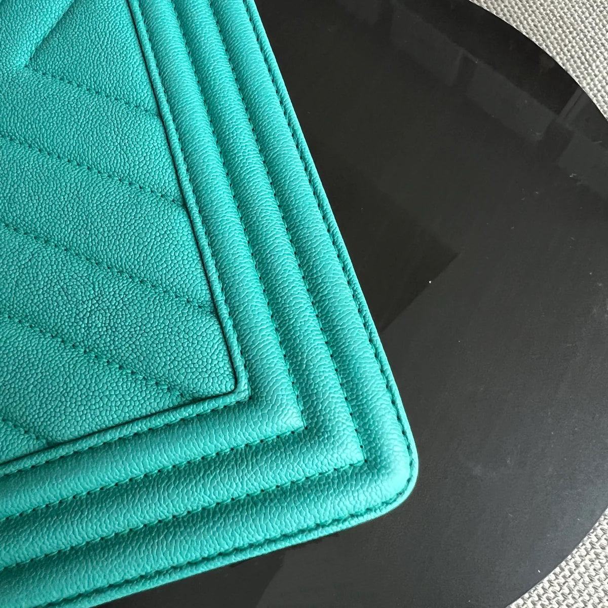 Caviar Boy Old Medium 25CM Chevron Grained Calfskin Cyan Green Blue Light Golden Hardware Series 27