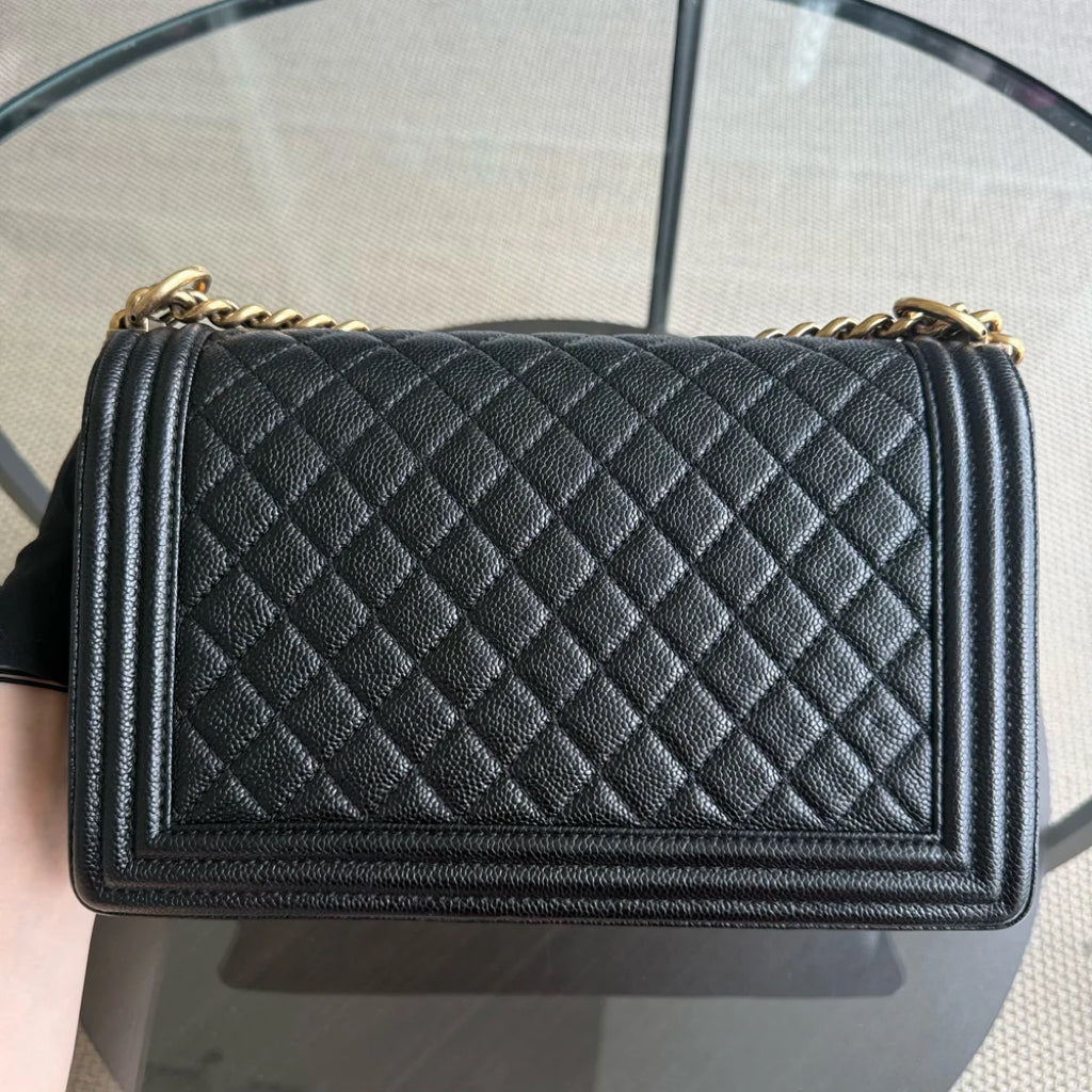 Chanel Boy Medium - Caviar 28CM Quilted Black Gold Hardware Series 20