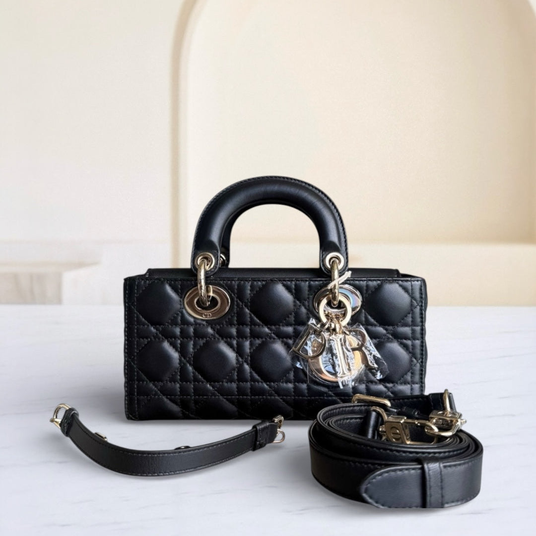 Dior D-Joy Small Lady - Cannage Lambskin Black Gold Hardware