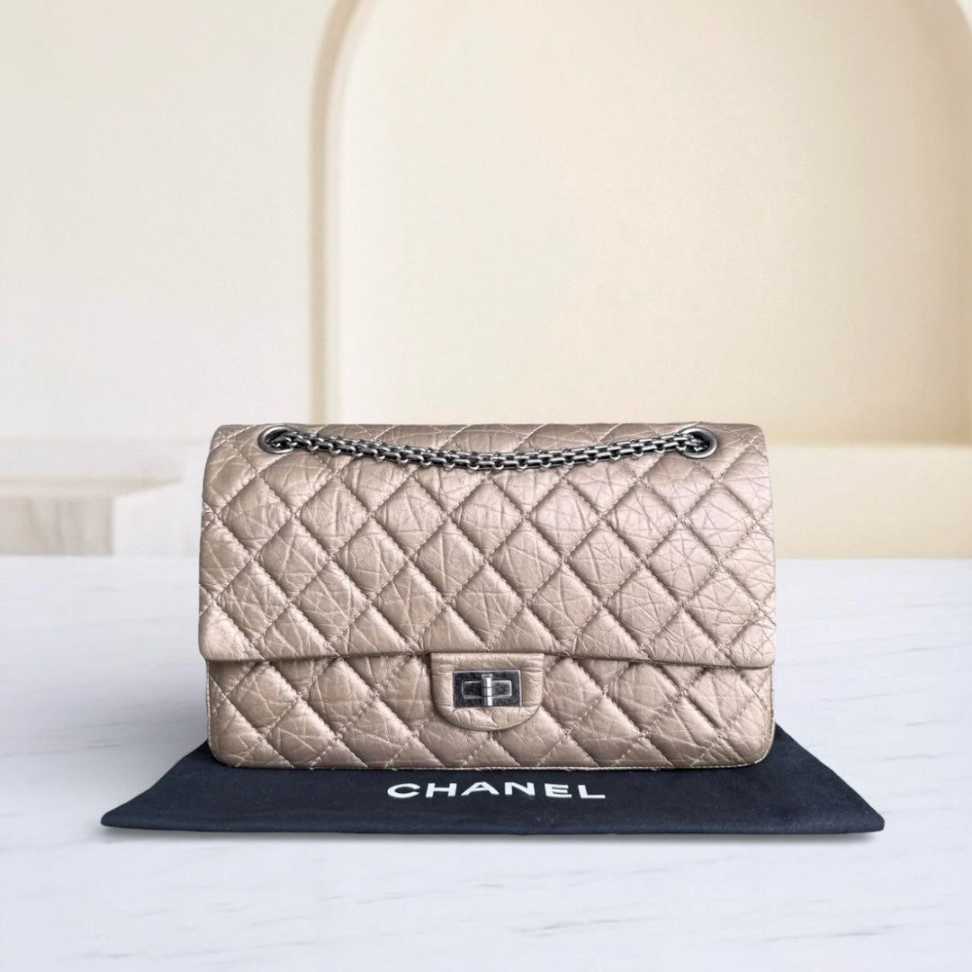 Chanel 2.55 Reissue 226 - Aged Calfskin Quilted Bronze Ruthenium Silver Hardware Series 17