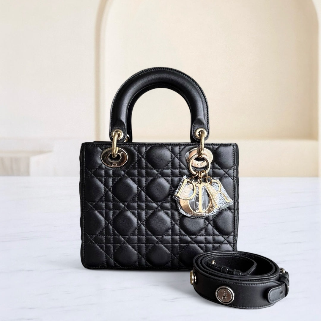 Dior Lady Small - Cannage Lambskin Black Gold Hardware