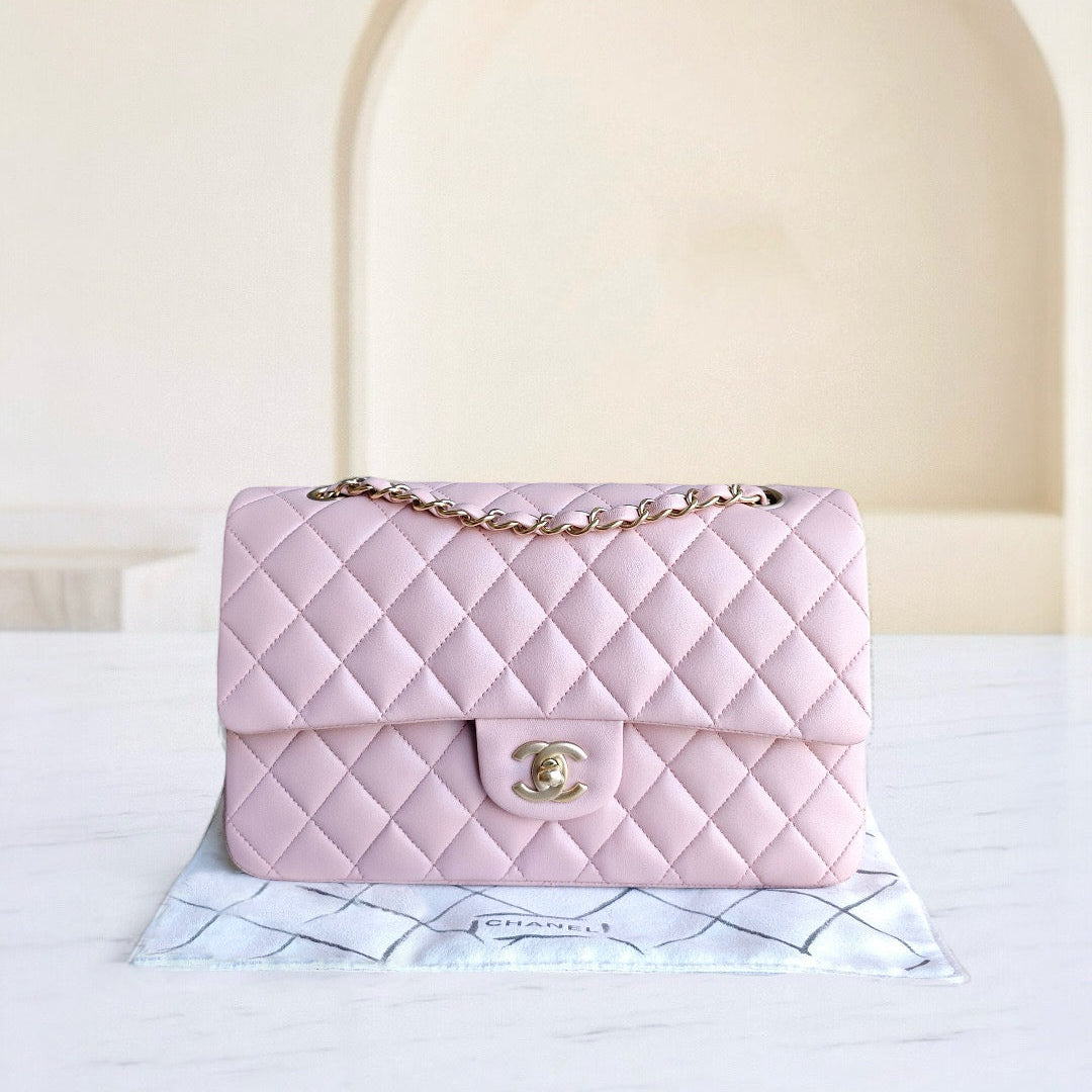 Chanel Classic Flap Medium - 25CM Quilted Lambskin Light Sakura Pink Gold Hardware