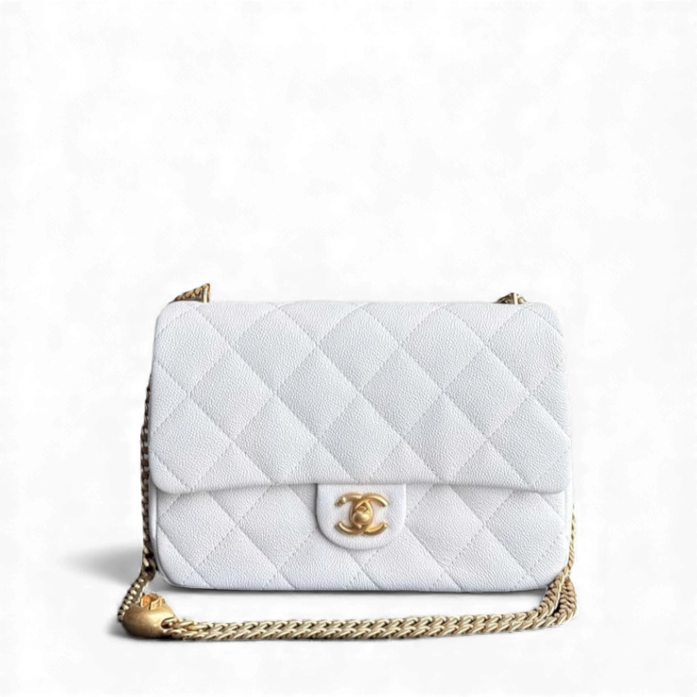 Chanel Flap Medium 25CM Sweetheart 23P Adjustable Chain - Caviar Quilted White Gold Hardware Microchip