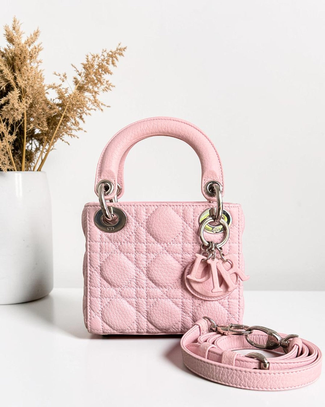 Dior Lady Micro - Cannage Caviar Light Pink Pink Hardware Adjustable Strap