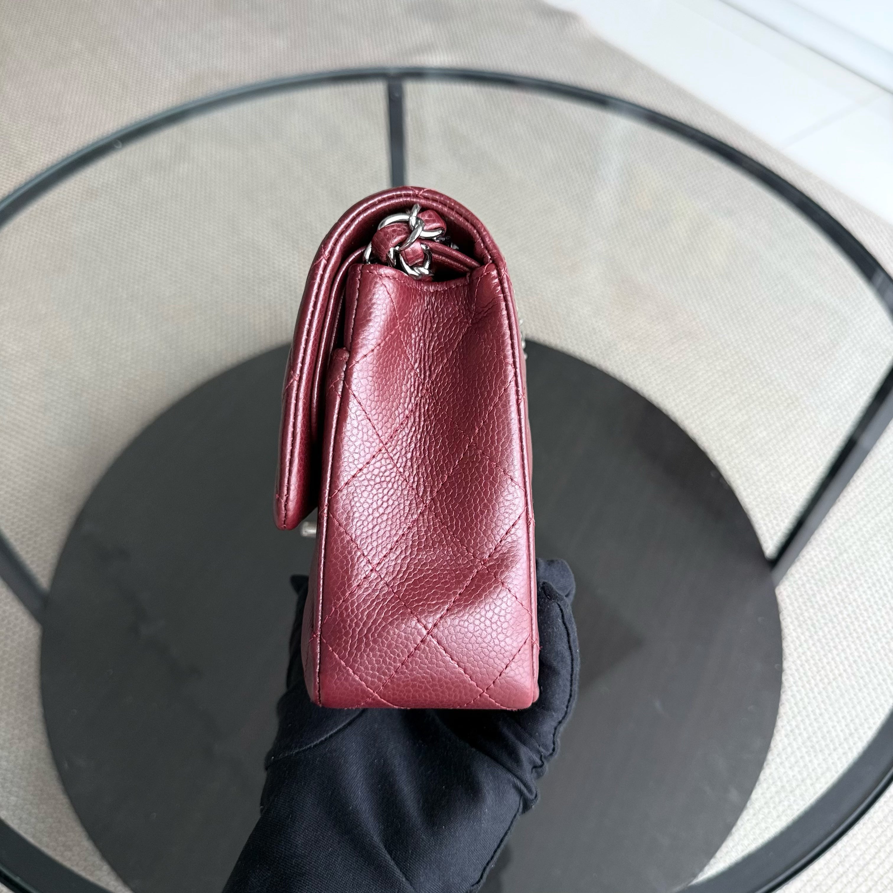 Chanel Classic Flap Medium - Caviar 25CM Quilted Grained Calfskin Burgundy Dark Red Silver Hardware