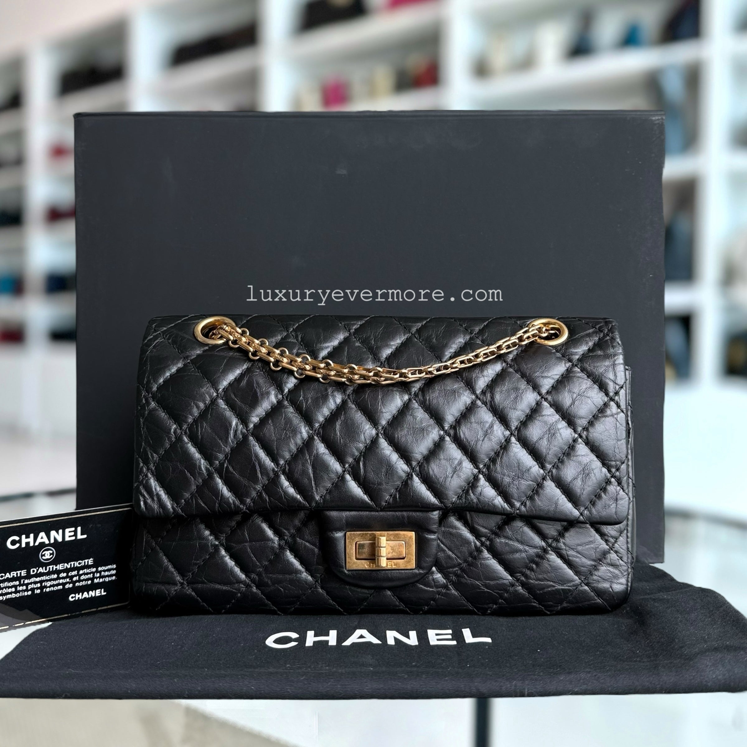 Chanel 2.55 Reissue - 225 Small Quilted Aged Calfskin Black Gold Hardware Series 27