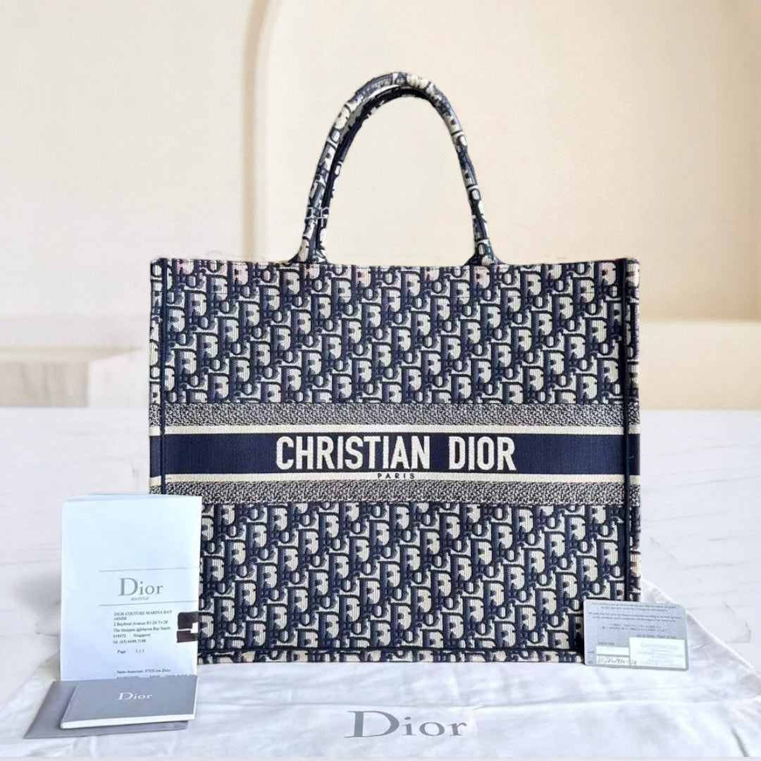 Dior Book Tote - Large Canvas Monogram Dark Blue