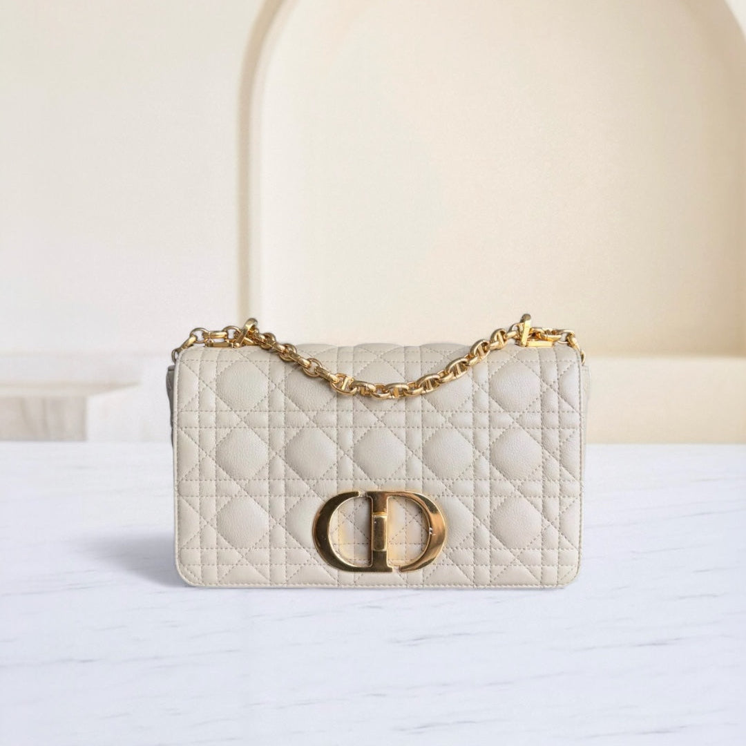 Dior Caro Medium - Cannage Calfskin Beige Gold Hardware