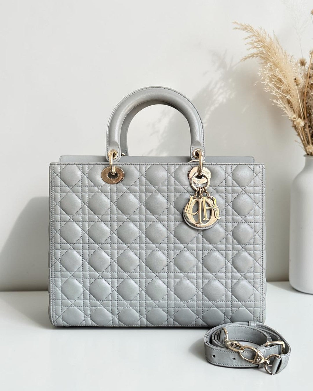 Dior Lady Large Flap - Canange Lambskin Haze Blue Gray Gold Hardware