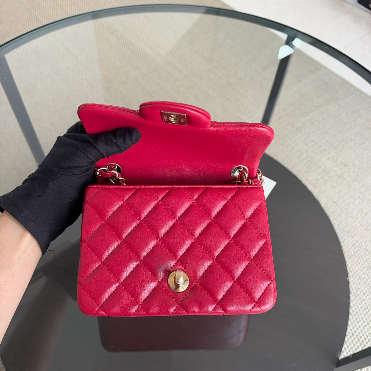 Chanel Classic Flap Mini Square - 17CM Quilted Lambskin Red Gold Hardware Series 23