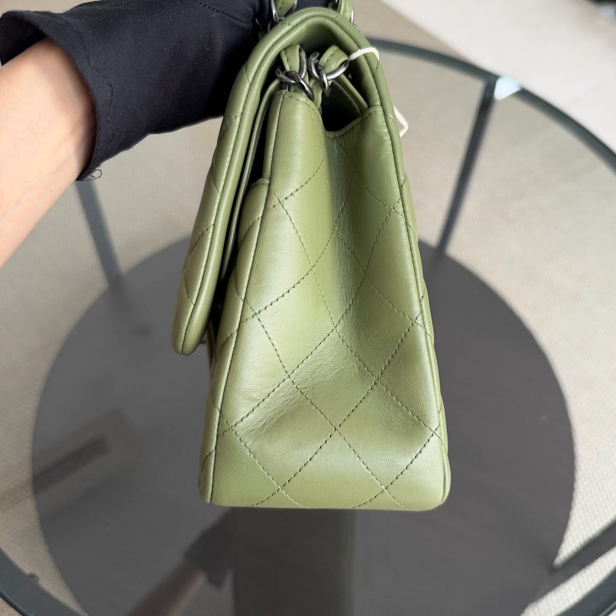 Chanel Classic Flap Jumbo - Double Flap 30CM Quilted Lambskin Olive Green Ruthennium Silver Hardware Series 20