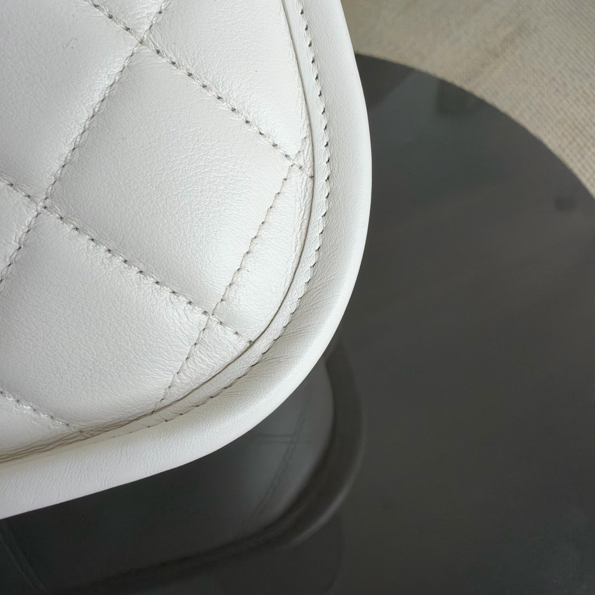 Chanel CC Quilted Hobo White Calfskin Microchip
