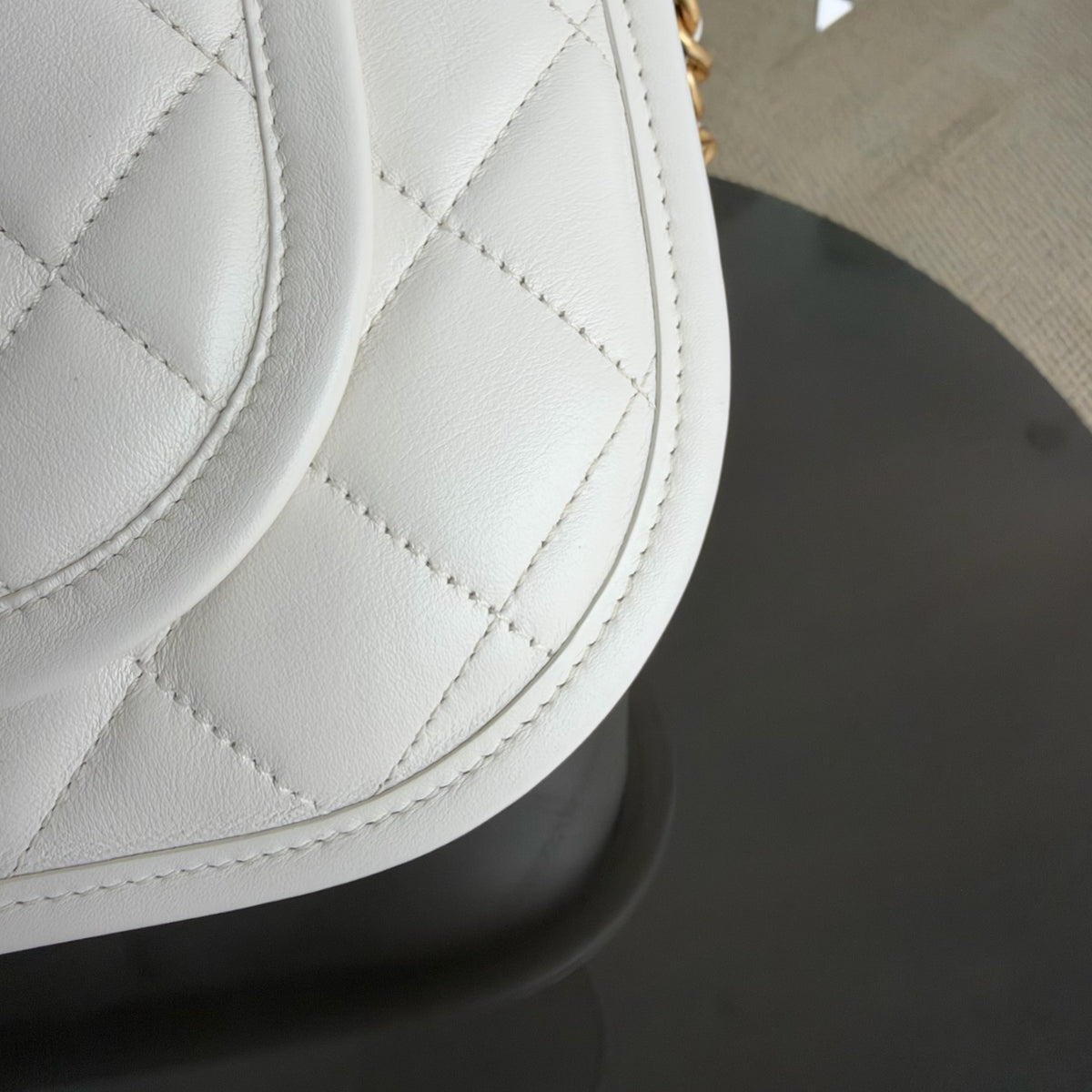 Chanel CC Quilted Hobo White Calfskin Microchip