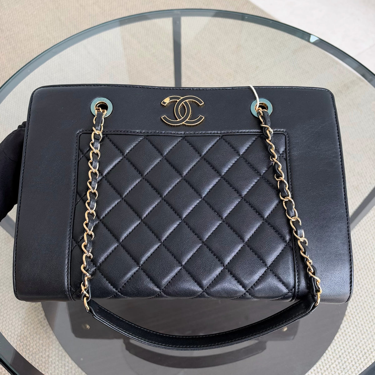 Chanel Shopping Tote - Calfskin Quilted Black Gold Hardware Series 23