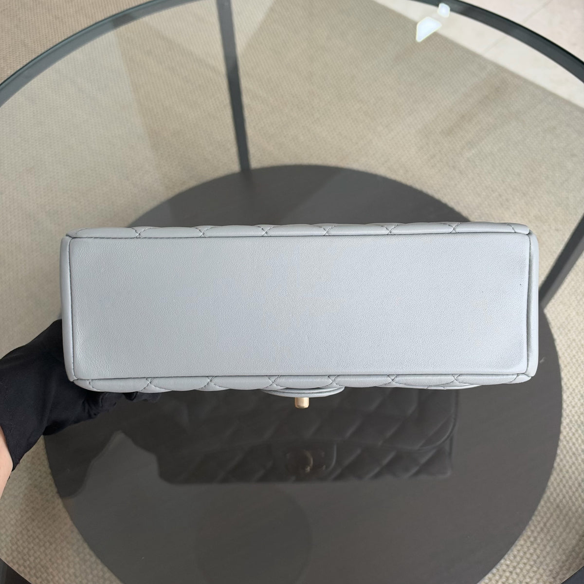 Chanel Chic Flap Seasonal Flap Medium - 25CM Quilted Lambskin Grey Gray Gold Hardware Series 21