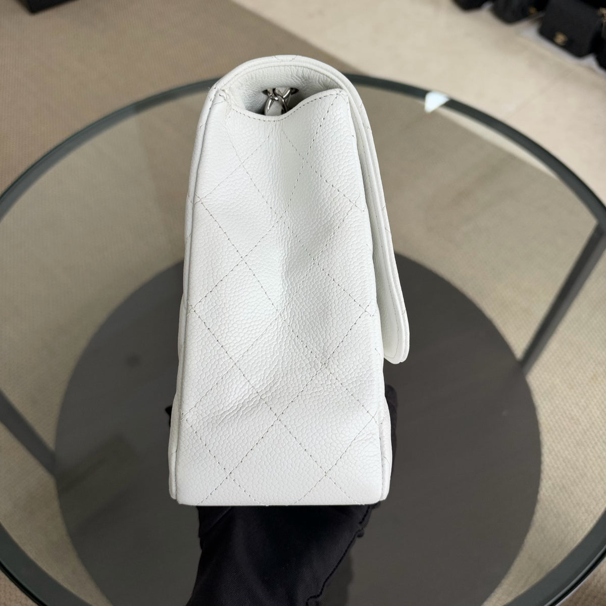 Chanel Classic Flap Jumbo - Caviar 30CM Single Flap Quilted White Silver Hardware