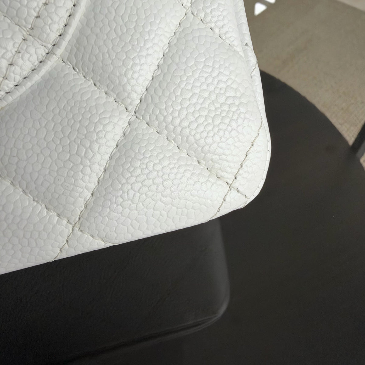 Chanel Classic Flap Jumbo - Caviar 30CM Single Flap Quilted White Silver Hardware
