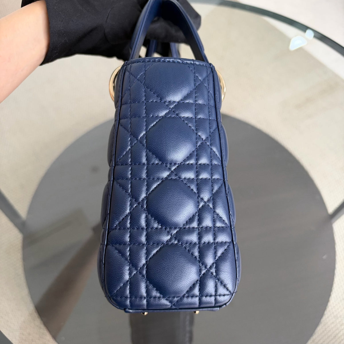 Dior Lady Small - Cannage Lambskin Dark Blue Gold Hardware
