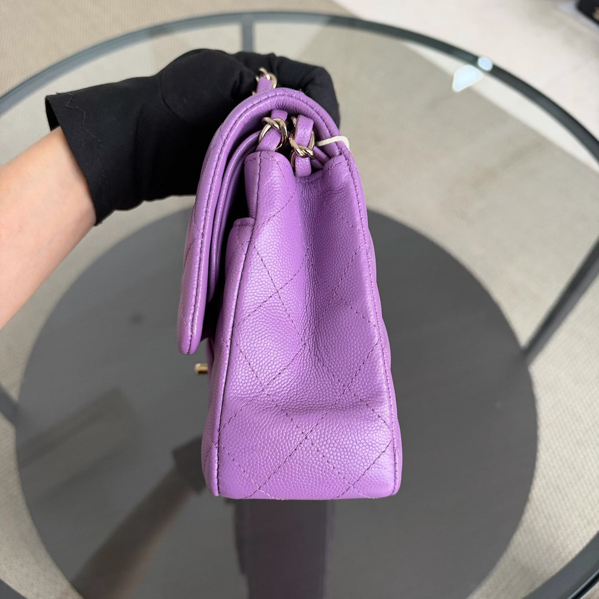 Chanel Classic Flap Medium - Caviar 25CM Quilted Purple Gold Hardware Microchip