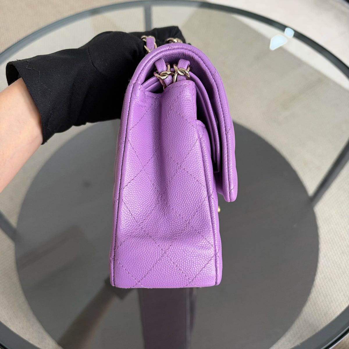 Chanel Classic Flap Medium - Caviar 25CM Quilted Purple Gold Hardware Microchip