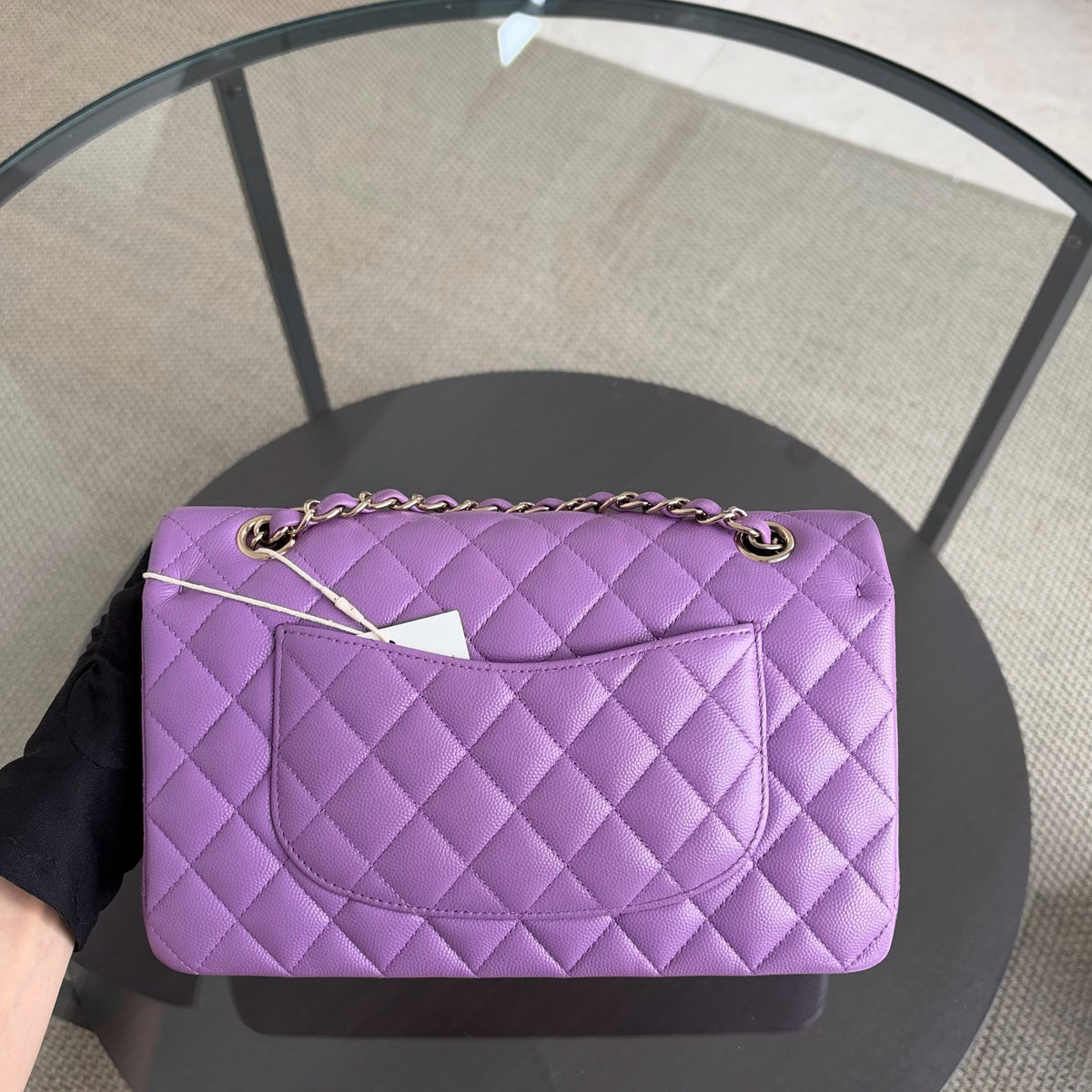 Chanel Classic Flap Medium - Caviar 25CM Quilted Purple Gold Hardware Microchip
