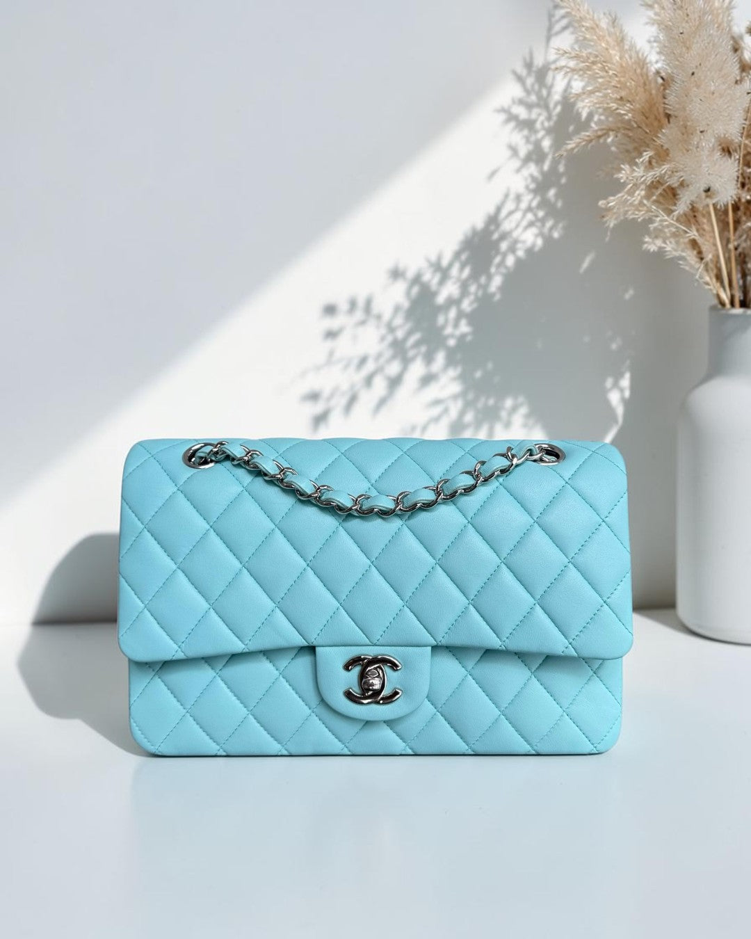 Chanel Classic Flap Medium - 25CM Quilted Lambskin Tiffany Blue Silver Hardware Series 27