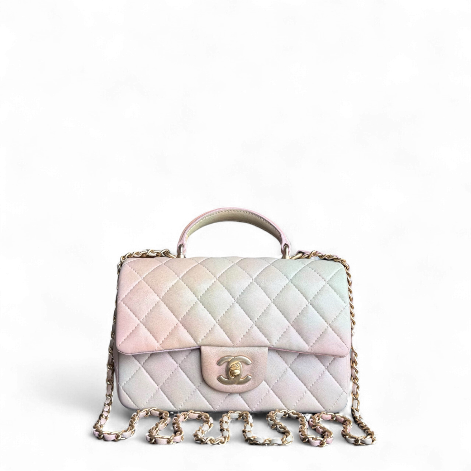 Chanel Classic Flap Mini Top Handle -Quilted Lambskin Ombre Rainbow Gold Hardware Microchip