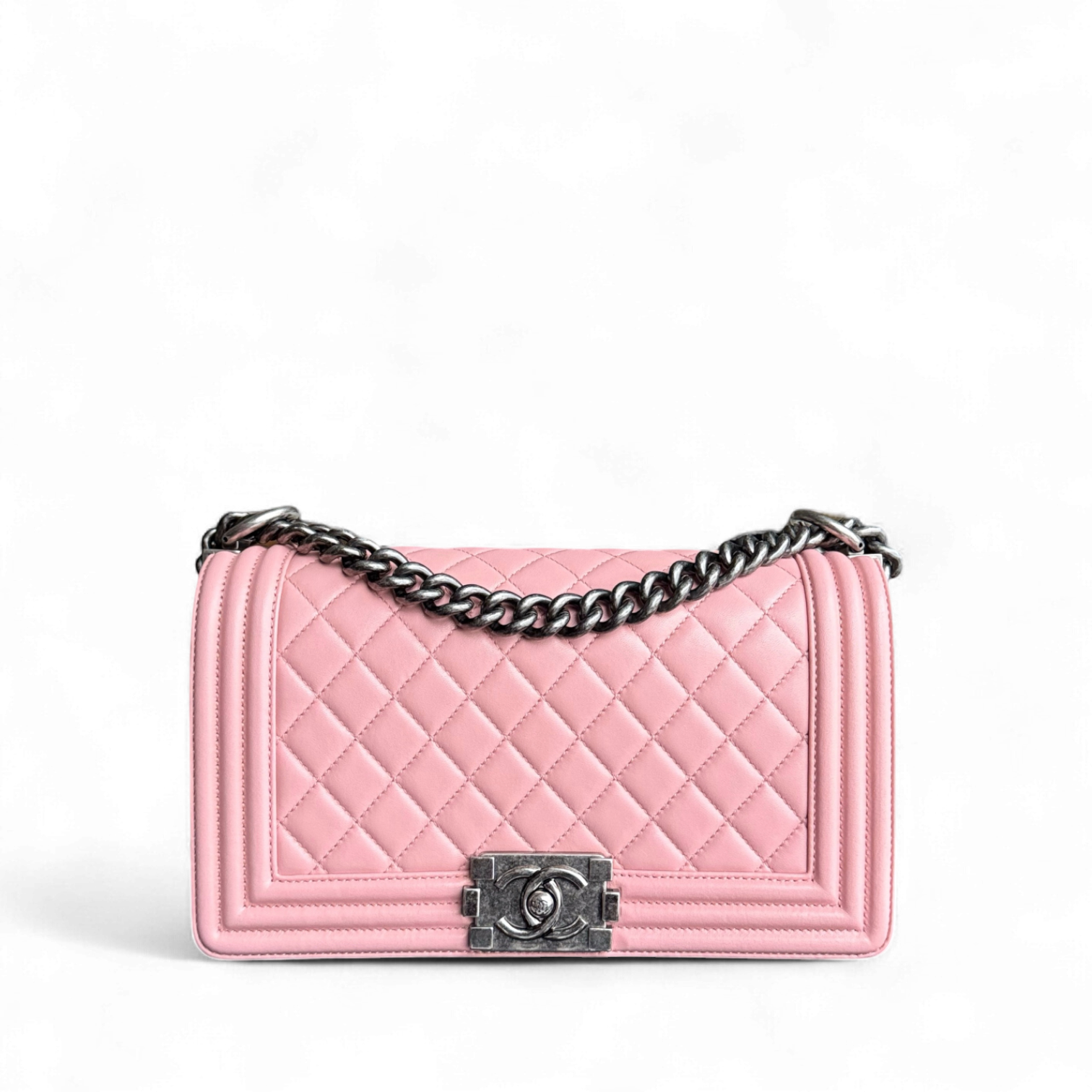 Chanel Boy Medium - Quilted Lambskin Light Pink Ruthenium Silver Hardware Series 20