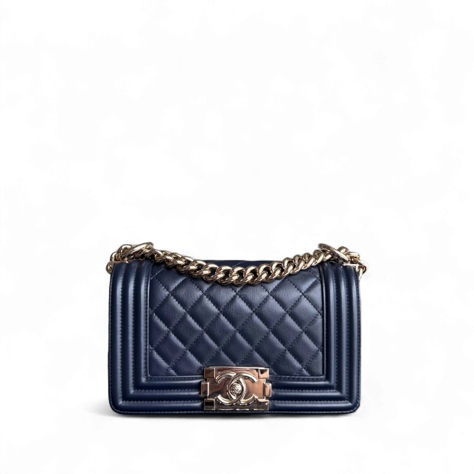 Chanel Boy Small - Calfskin 20CM Quilted Dark Blue Gold Hardware Series 25