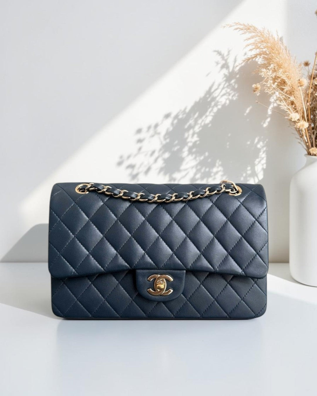 Chanel Classic Flap Medium - 25CM Quilted Lambskin Blue Gold Hardware Series 23