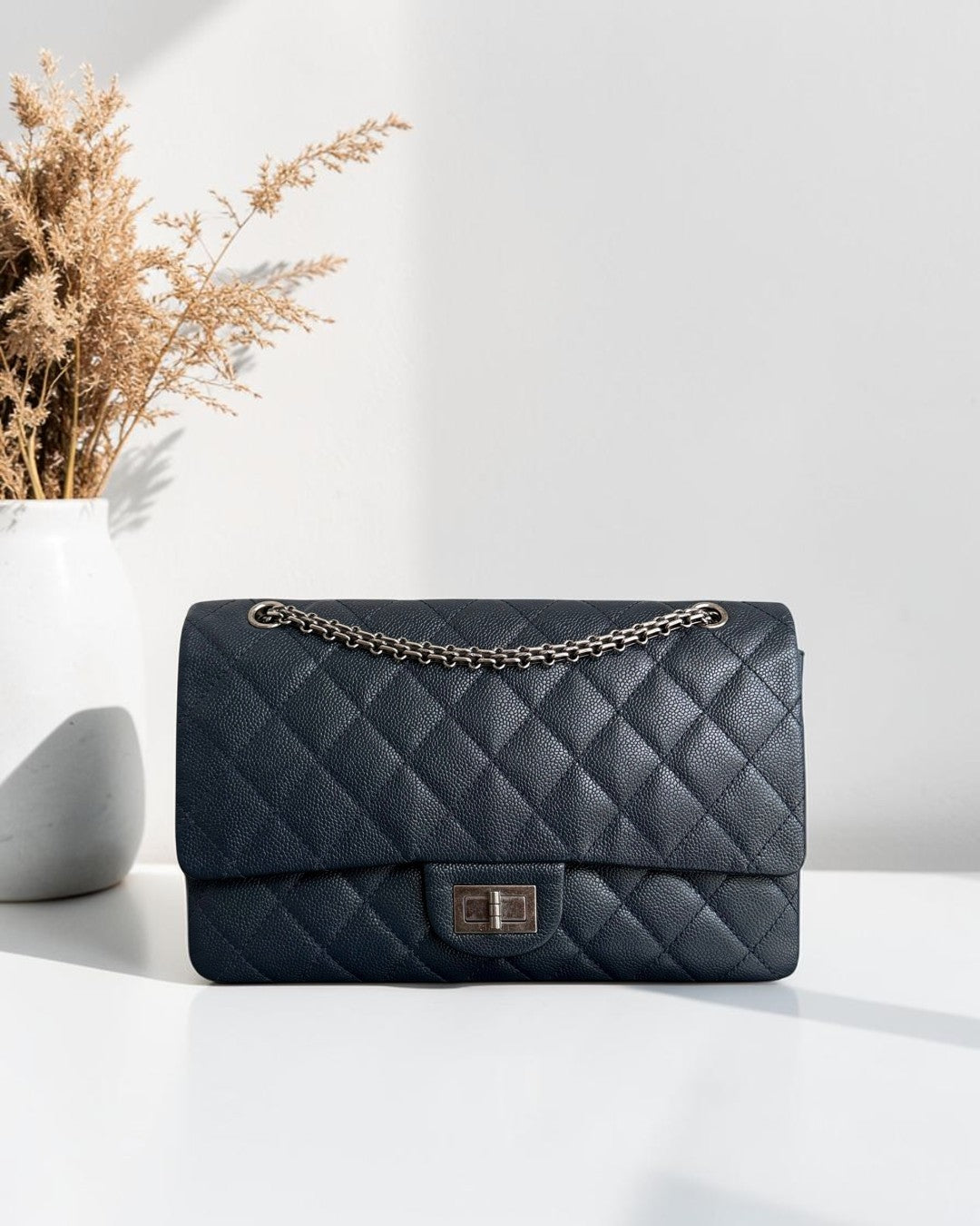 Chanel 2.55 Reissue 227 - Caviar Quilted Dark Blue Ruthenium Silver Hardware Series 19